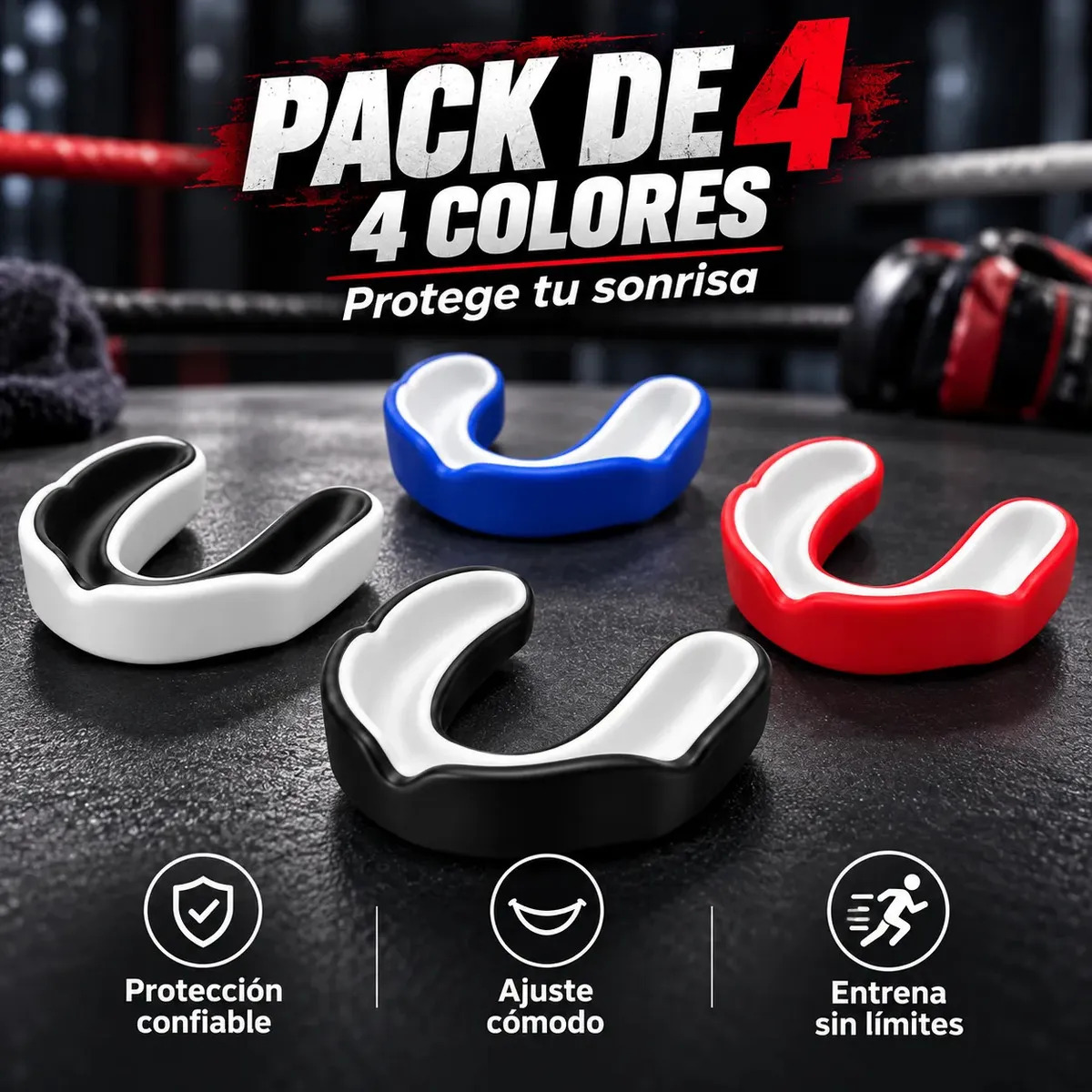 Protector Bucal Boxeo 4 Piezas Termomoldeable EVA Para MMA Muay Thai Taekwondo Karate Deportes de Contacto Adultos Moldeable al Calor KEJ KJ-HZQ