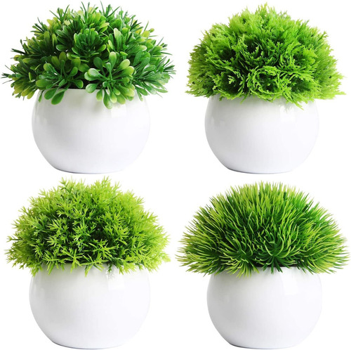 4 Piezas De Mini Plantas Artificiales En Maceta Con For...