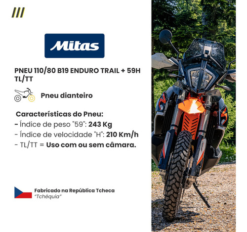 Pneu V-strom 650 110/80 B19 Mitas Enduro Trail+ (e07+) 59h