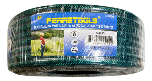 Manguera Jardín Flexible 1/2 PuLG 50mts Reforzada Ferretools