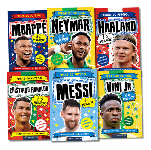 Kit Feras Do Futebol: 06 Livros - Messi + Cr7 + Vini Jr + Neymar + Haaland + Mbappé, De Simom Mugford. Editorial Fundamento, Capa Mole Em Português