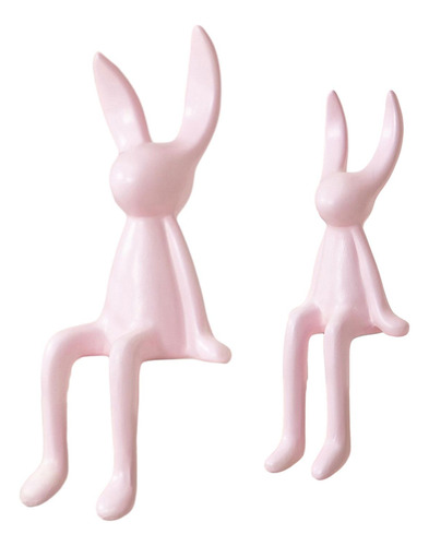 Juego De 2 Figuritas De Conejo Sentado De Cerámica, Rosa