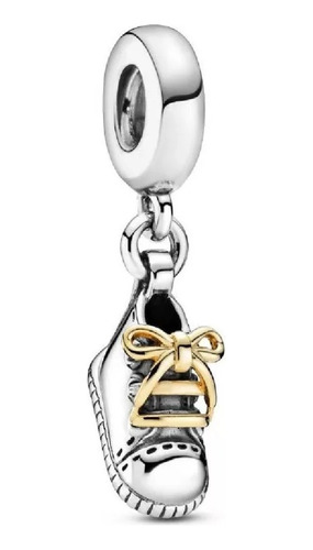 Charm Zapatito De Bebé Cordón Dorado Plata 925 Silver Heart