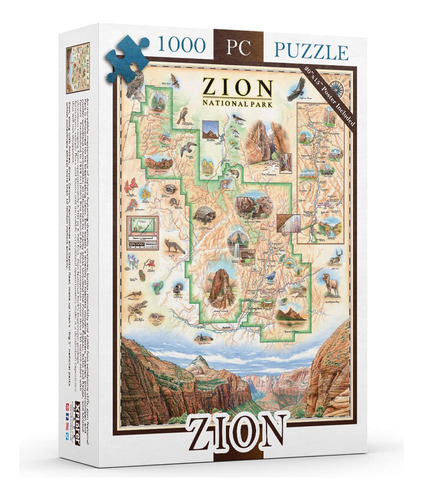 Rompecabezas De Cartón Zion National Park Map - 1000 Piezas,