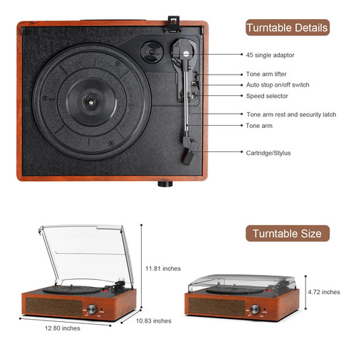 Tocadiscos Cotsoco, Tocadiscos, Bluetooth, Vinilo, Usb, 3 Ve