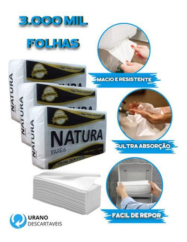 Papel Toalha Interfolha Branco 100% Celulose 3 Mil Folhas
