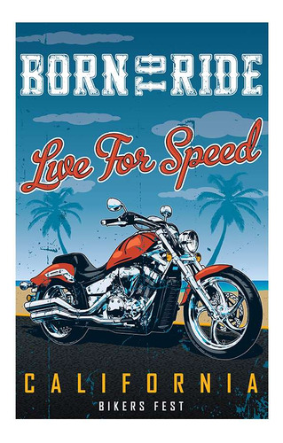 Vinilo 30x45cm Vehiculos Born To Ride Moto Live Speed