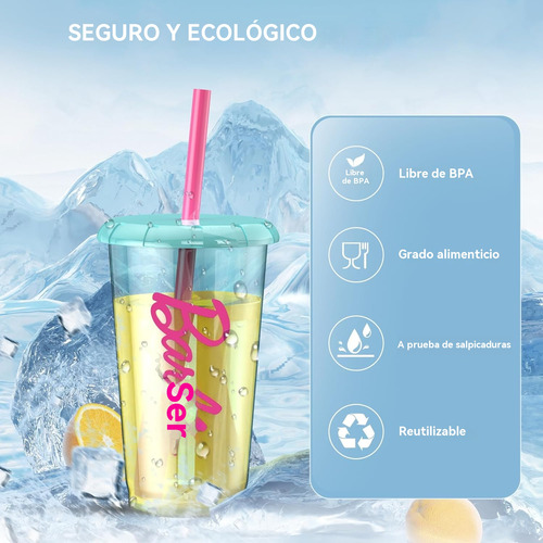 Miniso Juego De 4 Vasos De Barbie Con Tapa Y Popote 520ml