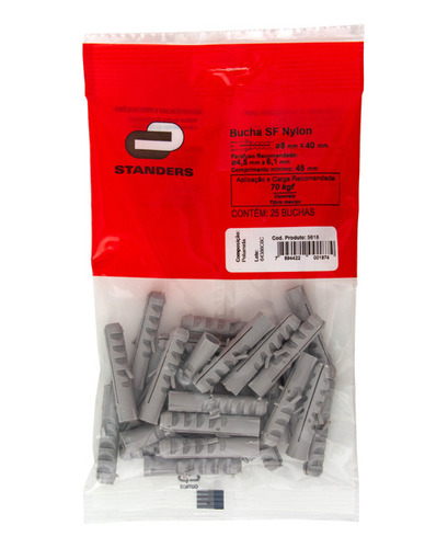 Bucha Nylon Plástico 8mm Para Bases Maciças Sf 25 Peças S