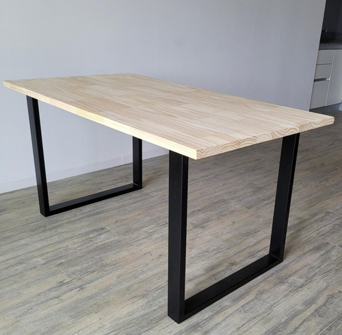 Imagen 2 de 7 de Mesa Estilo Industrial Madera En Crudo Y Hierro 80cm X 150cm