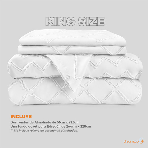 Juego de Funda Para Edredon Duvet con Textura Dreamlab, Tamaño King Size, Color Blanco
