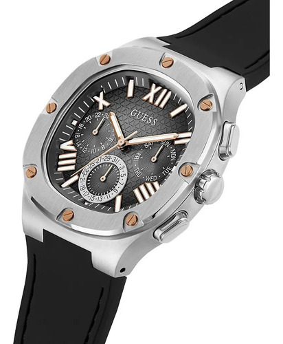 Reloj Guess Headline Gw0571g1 Hombre Multifunción Cuarzo Color De La Malla Negro Color Del Bisel Plateado Color Del Fondo Negro