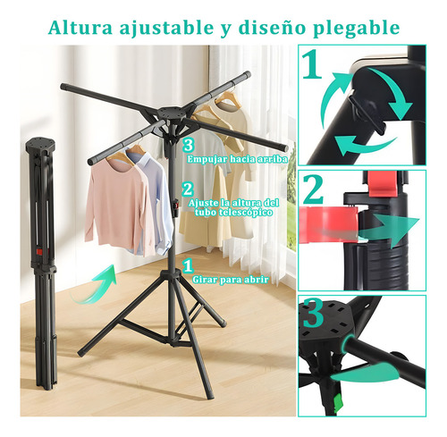 Tendederos De Ropa Trípode Portátil Plegable Y Retráctil Para Secar Color Negro