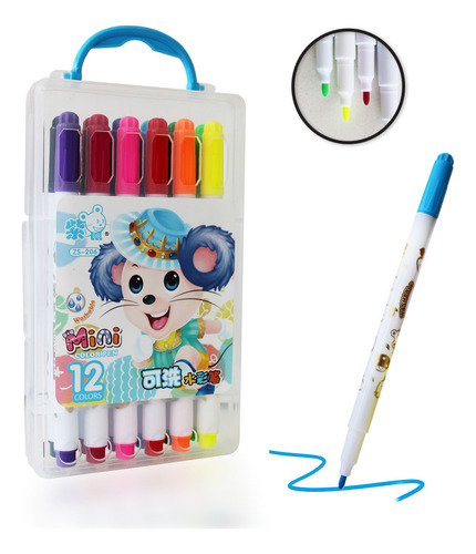 12 Marcador Mini Plumon Punta Media Escolar C/estuche Niños