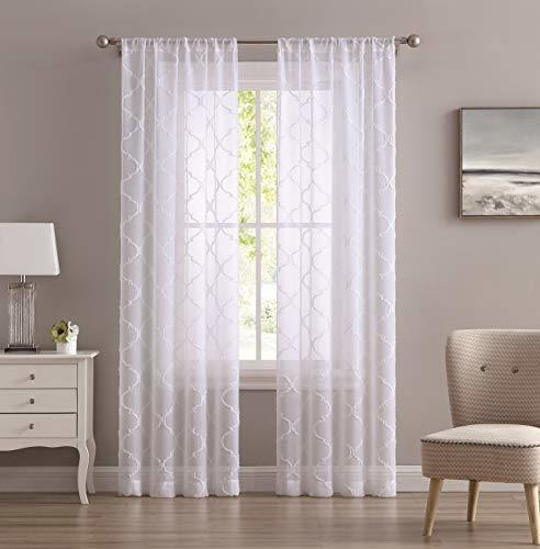 Berwyn Lattice Sheer Curtains With Rod   Each Panel Mea...