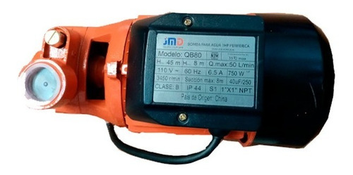 Bomba De Agua Periférica De 1 Hp Marca Jmd Modelo Qb80 Gs