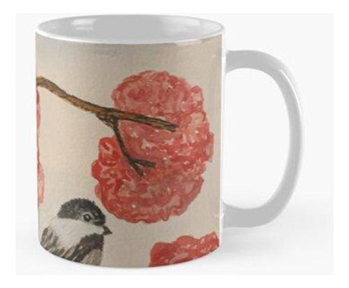 Taza Un Poco De Café Con Carbonero Y Flores De Cerezo Calida