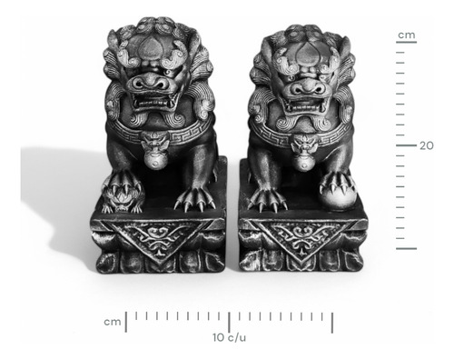 Pareja De Perros Fu De Gran Tamaño 20 Cm Plateado