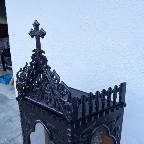 Imagem 9 de 12 de Antigo Oratorio Gotico Madeira Entalhada 150cm