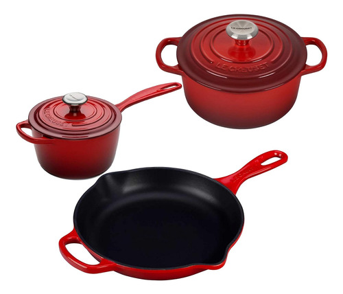 Juego De Ollas Y Sarten De Hierro Fundido Le Creuset Rojo