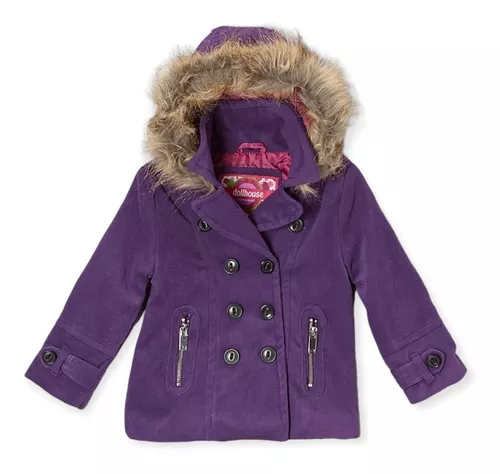 Abrigo Chaqueta Niña Morado Con Gorro Con Piel 14 Y 16