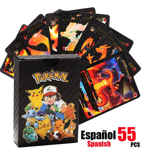 Caja De 54 Cartas Pokemon Negras - Doradas - Plateadas