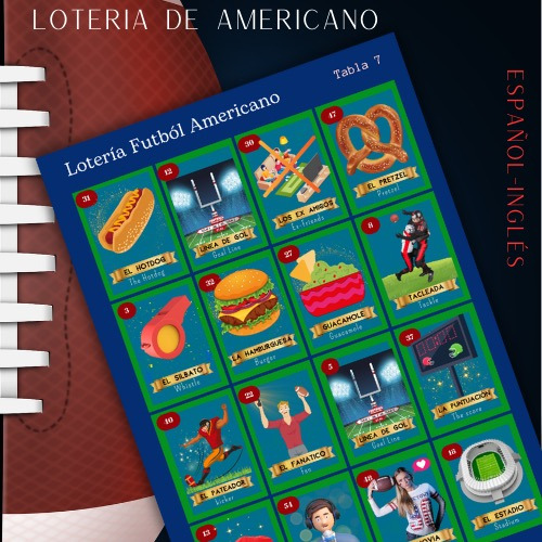 Lotería Super Bowl. Futbol Americano  Imprimible 