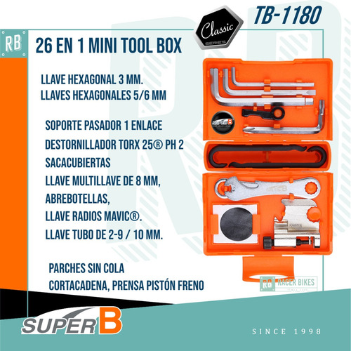 Imagen 2 de 10 de Caja Herramientas Bicicleta Super-b Tb-1180 26f Multifuncion