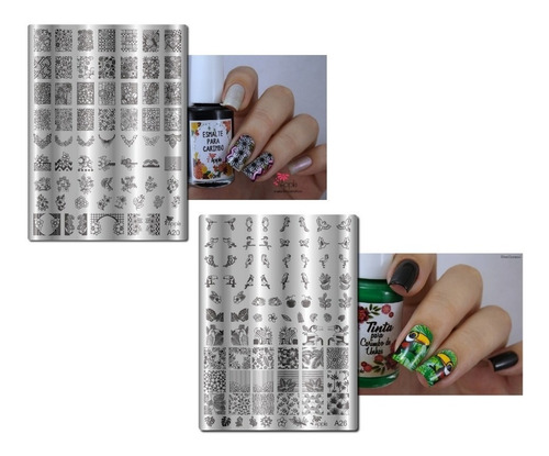 Imagem 2 de 8 de 02 Placas Carimbos Unhas Frete Grátis Carimbo+esmalte Kit02a