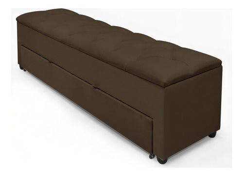 Recamier Baú Divã Com Gaveta Luxo Paris 1,50m Para Quarto E Sala Retro Sapateira Banco Moderno Marrom