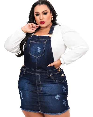 Jardineira jeans hotsell saia plus size