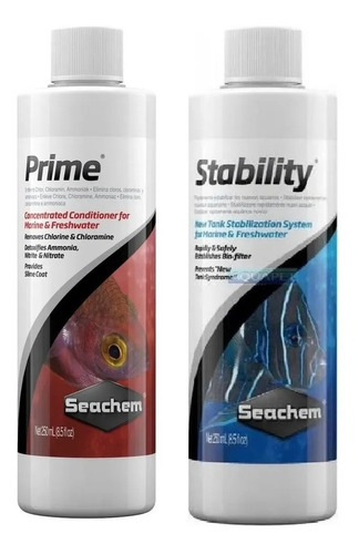Seachem Stability 250m + Prime 250ml Condicionador Água Kit