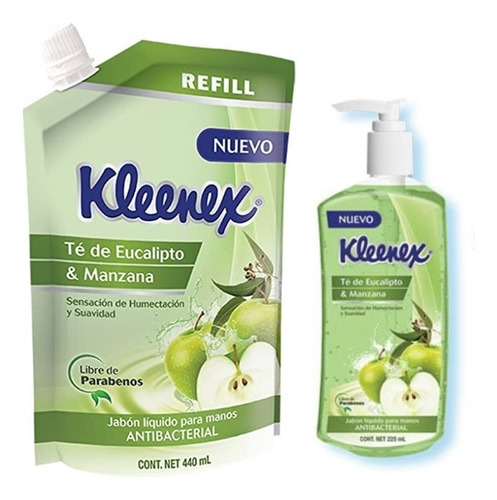 Jabón Kleenex Natural Manzana Y Te 2pack Rinde 3 Refill