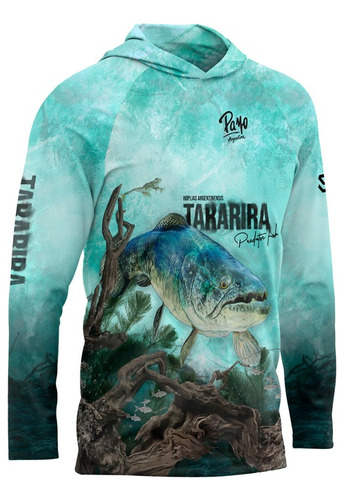 Remera Payo Tararira Con Capucha Secado Rápido Prot.uv Pesca