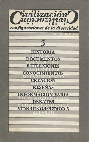 Civilización Configuraciones Diversidad Febrero 1985 Númer 3