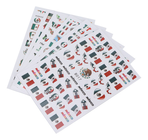 ' 6 Hojas/juego De Pegatinas De Uñas Con Bandera Mexicana