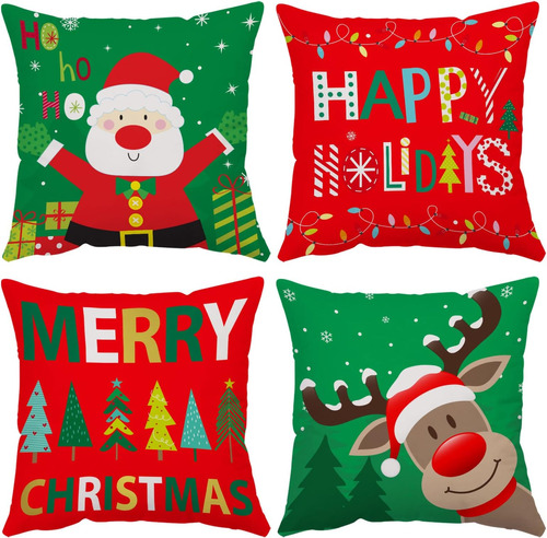 Fundas De Almohada Navideñas De 16 X 16, Juego De 4 Fundas D