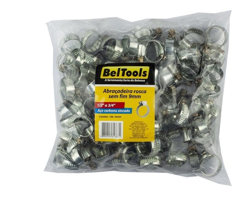 100 Abraçadeira 9mm Rosca Sem Fim 1/2 A 3/4 Beltools