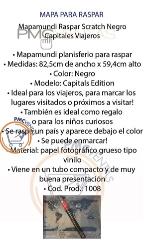 Imagen 4 de 5 de Mapamundi Raspar Scratch Negro Capitales Viajeros
