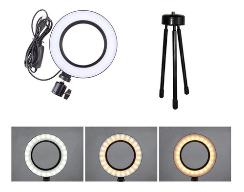 Ring Light Led Mesa Iluminador Pequena Tripé 6 Polegada 16cm
