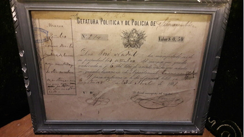 Antiguo Cuadro Registro De Marca Tacuarembo 1869, Impecable.