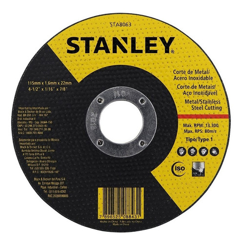 100 Discos Corte 4.1/2 X 1,0 X 7/8 Pol. Stanley Sta8061