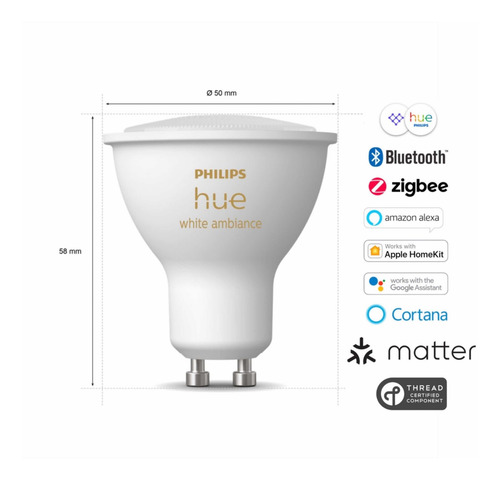 Imagen 4 de 9 de Pack 3 Philips Hue White Ambience Calido~frio Gu10 Bt