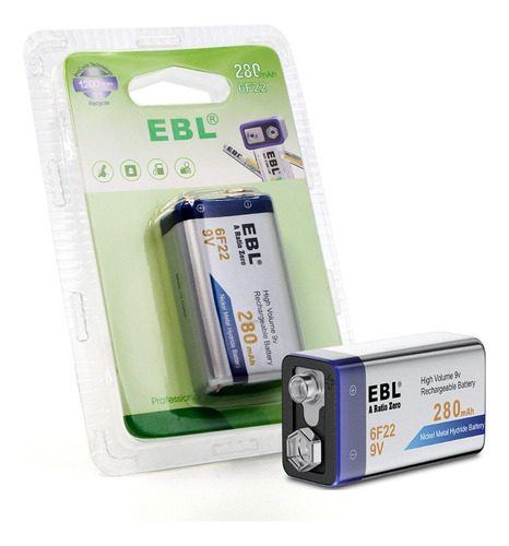 Pila Batería 9v 2800mah Recargable Ebl