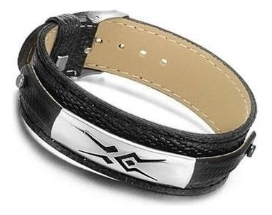 Bracelete Masculino Couro E Aço Inox