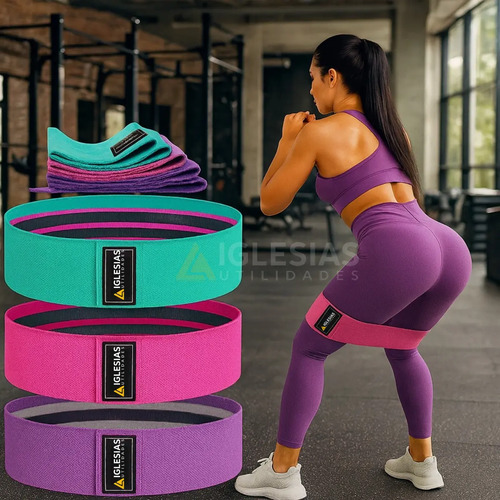 Kit 3 Faixas Elásticas de Resistência Hip Bands para Exercícios Funcionais Academia Fisioterapia Iglesias Utilidades