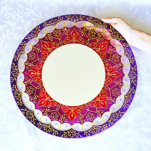 Imagem 4 de 6 de Mandala Violeta E Rosa Em Vidro De 40cm E Espelho 20cm