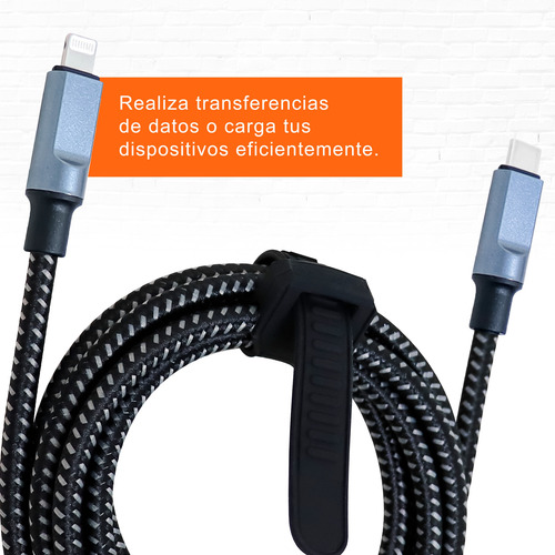 Cable Black+decker Usb-c A Lightning 2m Carga Rápida 2.4a Negro