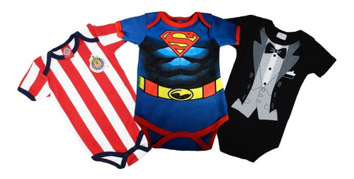 Imagen 2 de 10 de Pañalero Ropa Bebe Chivas Futbol Smoking Superman Set 3 Pzs