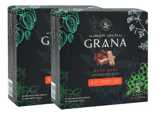 Barras Keto Chocolate Nuez Grana 10 Un (2 Cajas)